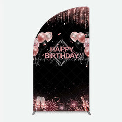 Lofaris Happy Birthday Half Moon Arch Backdrop Rose Gold Balloons Black Glitter Champagne Decor