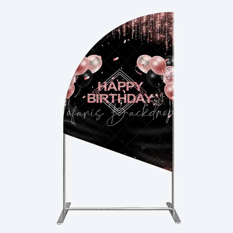 Lofaris Happy Birthday Half Moon Arch Backdrop Rose Gold Balloons Black Glitter Champagne Decor