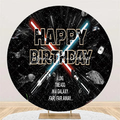 Lofaris Happy Birthday Outer Space Galaxy Round Backdrop Sci-Fi Spaceship Starry Sky Party Background for Boys