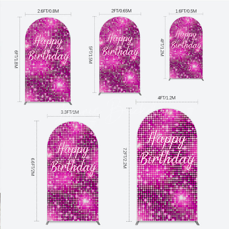 Lofaris Happy Birthday Pink Disco Arch Backdrop Glam Sequin Glitter Effect Girl’s Night Out Party Photo Booth Decor