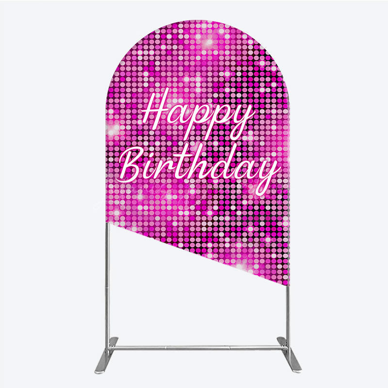 Lofaris Happy Birthday Pink Disco Arch Backdrop Glam Sequin Glitter Effect Girl’s Night Out Party Photo Booth Decor