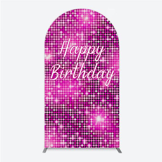Lofaris Happy Birthday Pink Disco Arch Backdrop Glam Sequin Glitter Effect Girl’s Night Out Party Photo Booth Decor