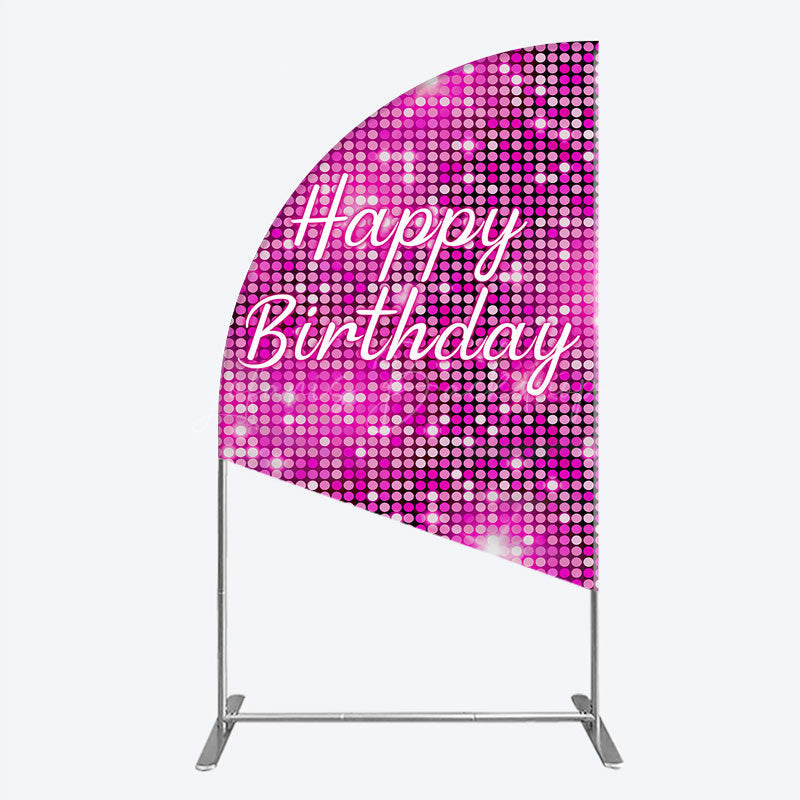 Lofaris Happy Birthday Pink Disco Half Moon Arch Backdrop Glam Sequin Glitter Effect Girl’s Night Out Party Photo Booth Decor