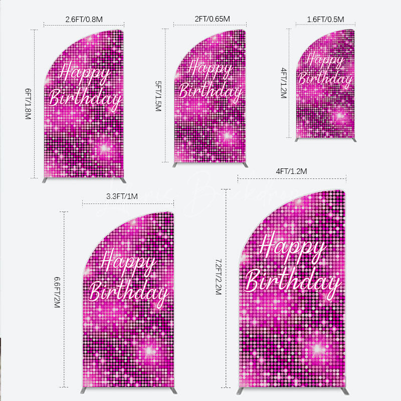 Lofaris Happy Birthday Pink Disco Half Moon Arch Backdrop Glam Sequin Glitter Effect Girl’s Night Out Party Photo Booth Decor