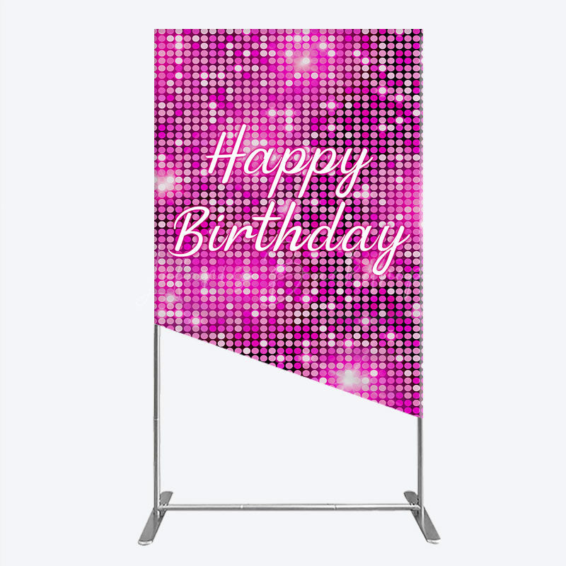 Lofaris Happy Birthday Pink Disco Rectangle Backdrop Glam Sequin Glitter Effect Girl’s Night Out Party Photo Booth Decor