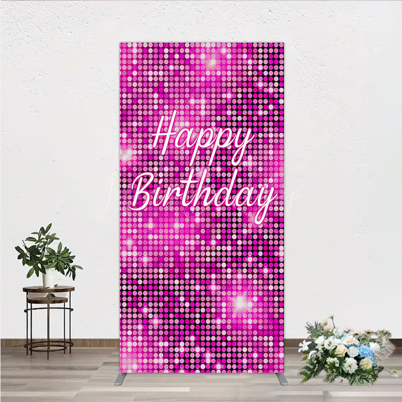 Lofaris Happy Birthday Pink Disco Rectangle Backdrop Glam Sequin Glitter Effect Girl’s Night Out Party Photo Booth Decor
