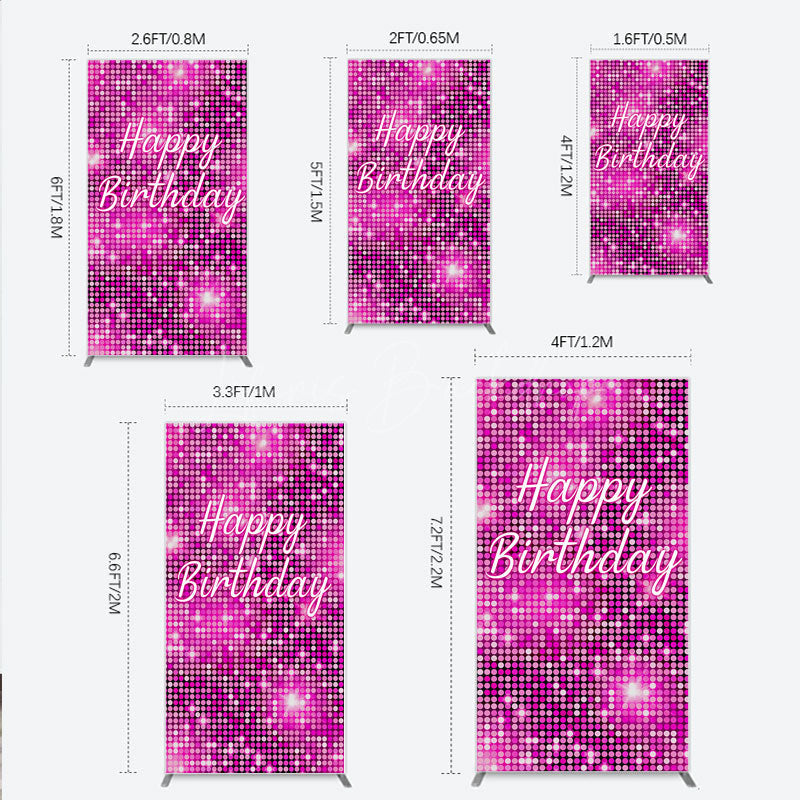 Lofaris Happy Birthday Pink Disco Rectangle Backdrop Glam Sequin Glitter Effect Girl’s Night Out Party Photo Booth Decor