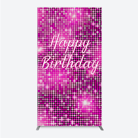 Lofaris Happy Birthday Pink Disco Rectangle Backdrop Glam Sequin Glitter Effect Girl’s Night Out Party Photo Booth Decor