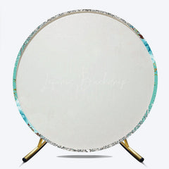 Lofaris Happy Birthday Round Backdrop for Her Silver Glitter and Tiffany Blue Elegant Floral Themed Party Photo Prop