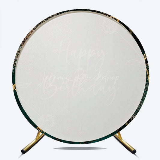 Lofaris Happy Birthday Round Backdrop in Emerald Green and Gold Elegant Marble Texture Modern Party Photo Booth Decor