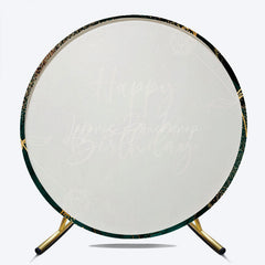 Lofaris Happy Birthday Round Backdrop in Emerald Green and Gold Elegant Marble Texture Modern Party Photo Booth Decor