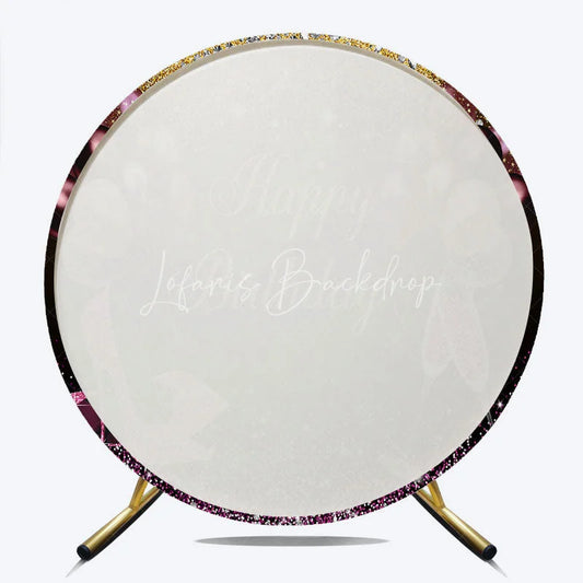 Lofaris Happy Birthday Round Backdrop Pink Glitter High Heels Champagne Decoration Adult Lady Party Background