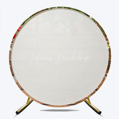 Lofaris Happy Birthday Round Backdrop Rustic Wood Winter Snow Pine Christmas Light