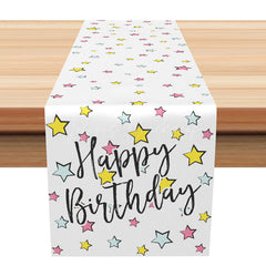 Lofaris Happy Birthday Table Runner with Colorful Star Print for Kids Party Supplies and Decor