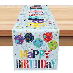 Lofaris Happy Birthday Table Runner with Colorful Stars and Balloons Fun Party Supplies Decorations for Kids