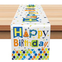 Lofaris Happy Birthday Table Runner with Colorful Stars Pattern Fun Party Supplies for Kids Celebration Decor