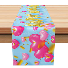 Lofaris Happy Birthday Table Runner with Pink Heart Balloons Cute Party Supplies for Girls and Valentine’s Day Decor