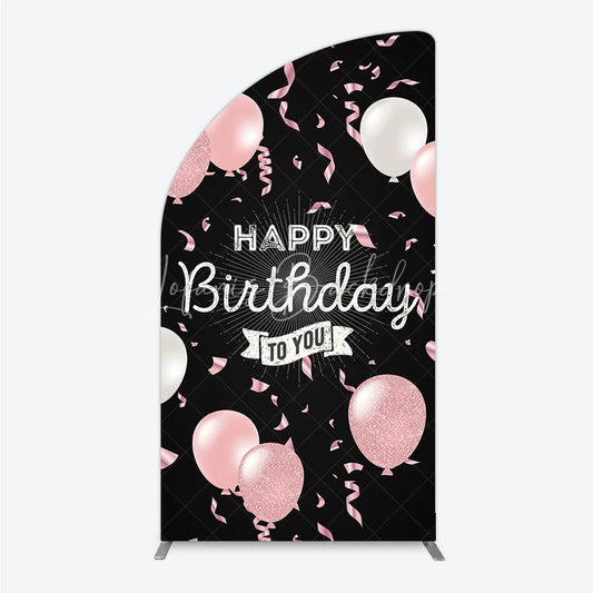 Lofaris Happy Birthday to You Pink and White Balloons Half Moon Arch Backdrop Glitter Confetti Party Cover
