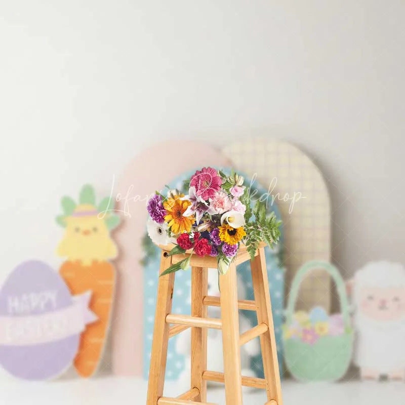 Lofaris Happy Easter Backdrop Cute Bunny Chick Sheep Polka Dot Photography Background Spring Holiday Party Decoration