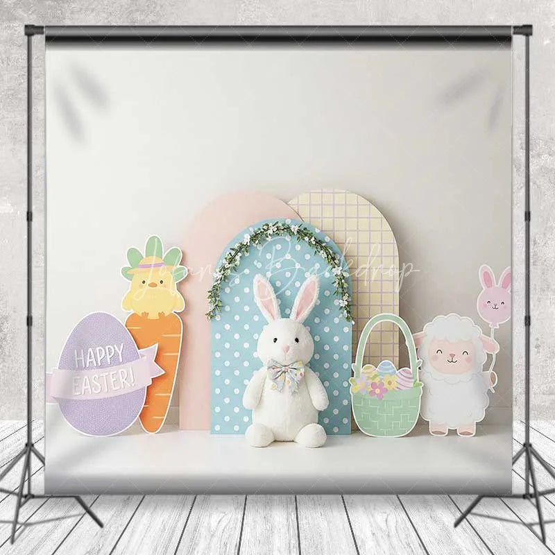 Lofaris Happy Easter Backdrop Cute Bunny Chick Sheep Polka Dot Photography Background Spring Holiday Party Decoration
