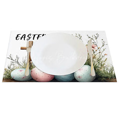 Lofaris Happy Easter Cross Set of 4 Placemats Pink Floral Speckled Eggs Table Mats Religious Spring Holiday Kitchen Decor