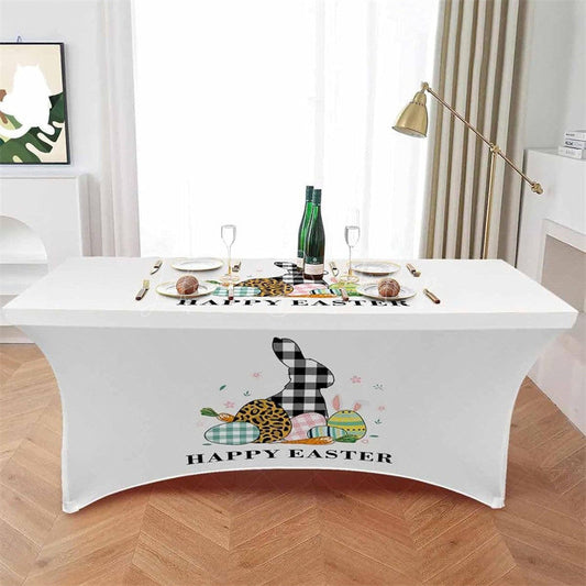 Lofaris Happy Easter Eggs Rabbit Carrot Flower Stretch Table Cover