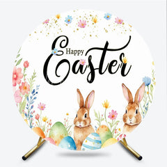 Lofaris Happy Easter Round Backdrop Watercolor Bunny and Spring Eggs Party Photography Background