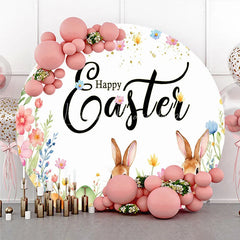 Lofaris Happy Easter Round Backdrop Watercolor Bunny and Spring Eggs Party Photography Background