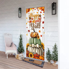Lofaris Happy Fall Y’all Stacked Pumpkins and Sunflowers Door Cover Rustic Autumn Thanksgiving Decor