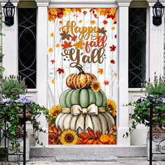 Lofaris Happy Fall Y’all Stacked Pumpkins and Sunflowers Door Cover Rustic Autumn Thanksgiving Decor