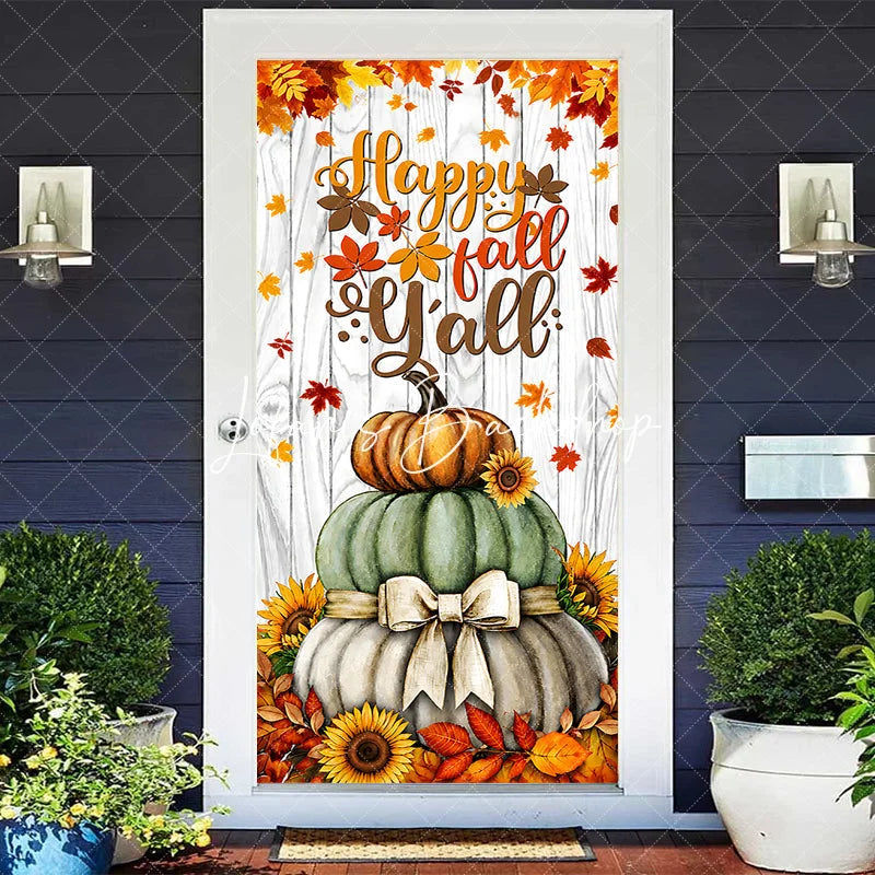 Lofaris Happy Fall Y’all Stacked Pumpkins and Sunflowers Door Cover Rustic Autumn Thanksgiving Decor