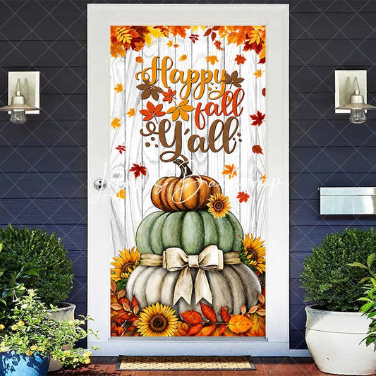 Lofaris Happy Fall Y’all Stacked Pumpkins and Sunflowers Door Cover Rustic Autumn Thanksgiving Decor
