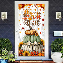 Lofaris Happy Fall Y’all Stacked Pumpkins and Sunflowers Door Cover Rustic Autumn Thanksgiving Decor