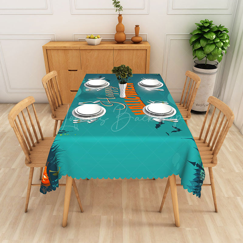 Lofaris Happy Halloween Rectangle Tablecloth with Jack O’ Lantern Pumpkins for Spooky Holiday Party Decor