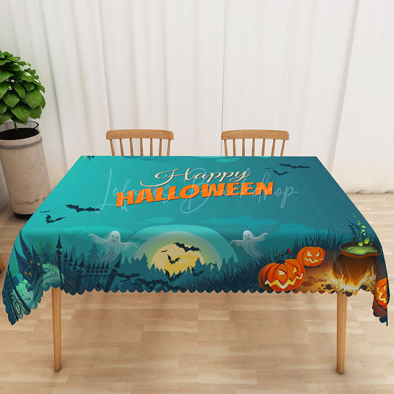Lofaris Happy Halloween Rectangle Tablecloth with Jack O’ Lantern Pumpkins for Spooky Holiday Party Decor