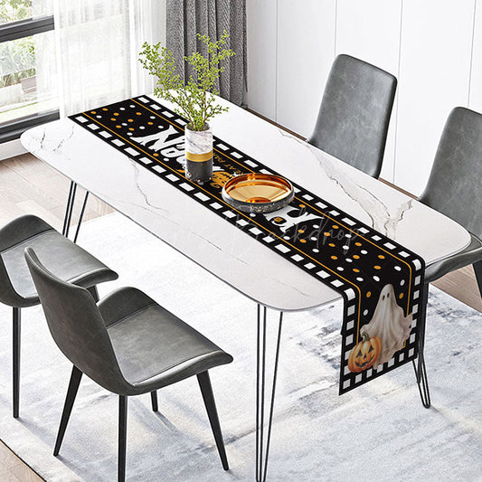 Lofaris Happy Halloween Table Runner with Pumpkin Ghost and Film Strip for Spooky Movie Night Party Decor