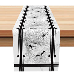 Lofaris Happy Halloween Table Runner with White and Black Spider Web for Modern Spooky Party Decor