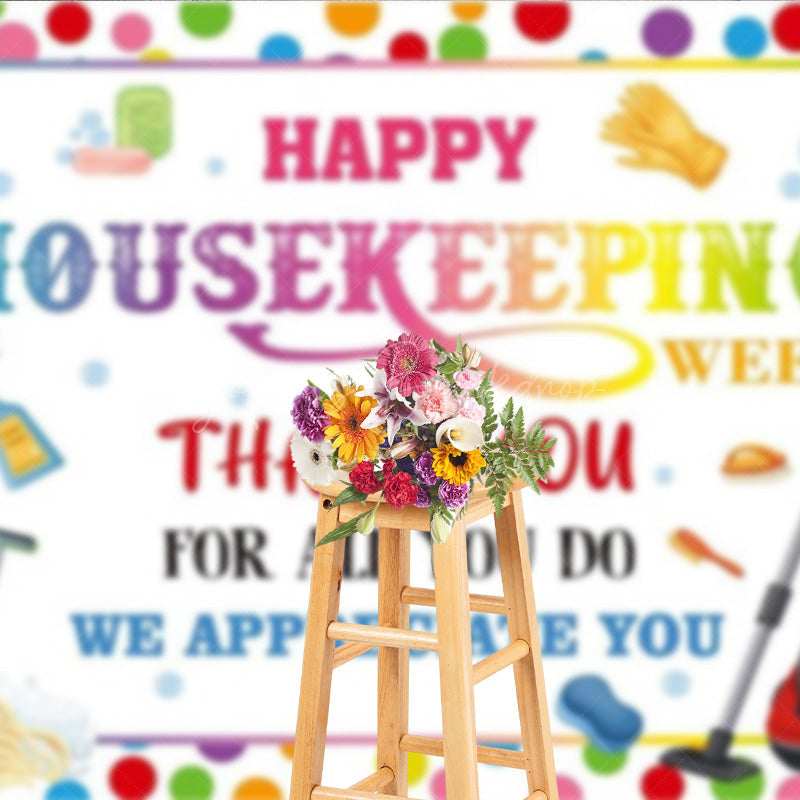Lofaris Happy Housekeeping Week Thank You Banner We Appreciate with Cleaning Supplies Colorful Appreciation Decor