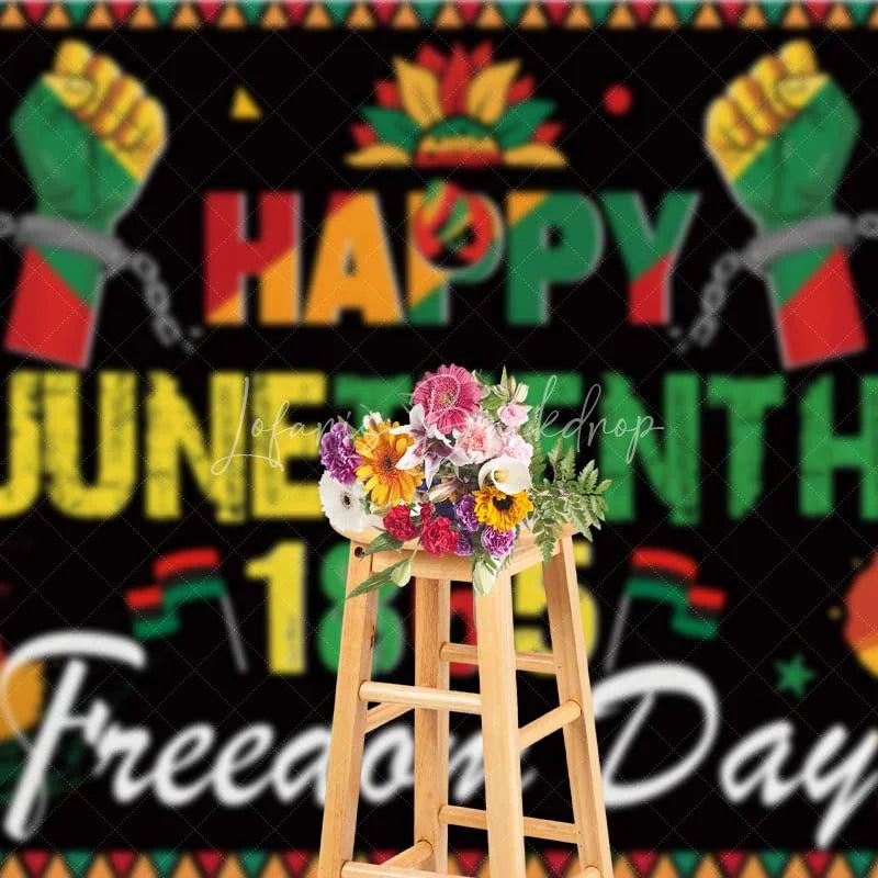 Lofaris Happy Juneteenth 1865 Freedom Day Backdrop Shackled Fists and Africa Map Background Black History Party Banner
