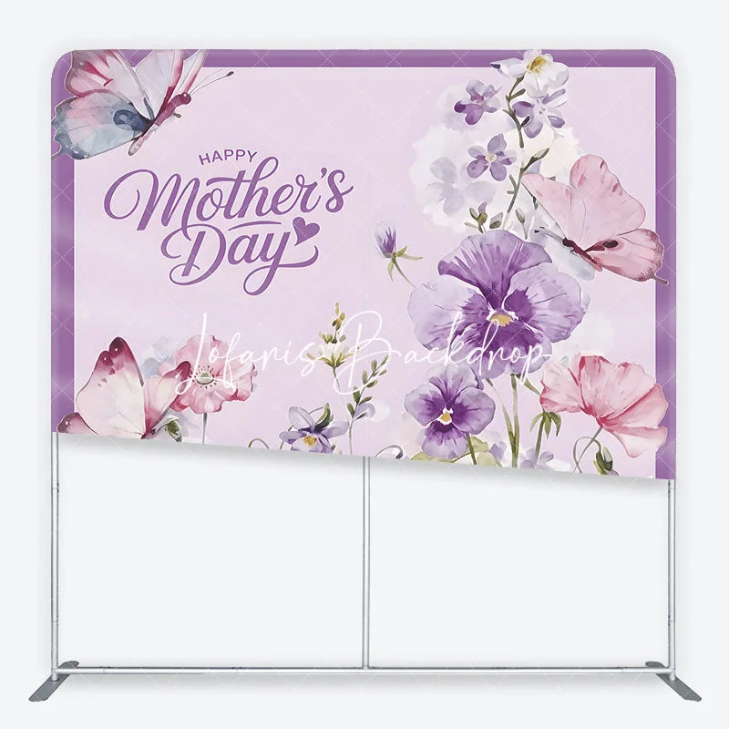 Lofaris Happy Mother’s Day Purple Floral Square Double-Sided Backdrop Watercolor Butterflies and Elegant Flowers
