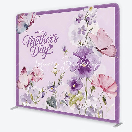 Lofaris Happy Mother’s Day Purple Floral Square Double-Sided Backdrop Watercolor Butterflies and Elegant Flowers
