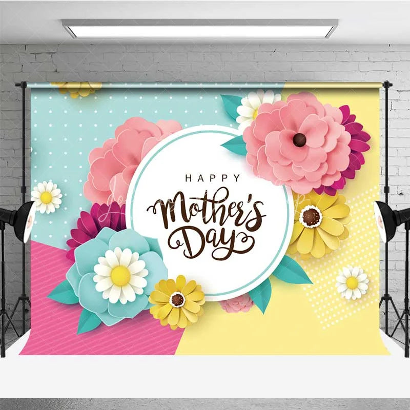 Lofaris Happy Mothers Day Backdrop Colorful Paper Flowers Geometric Polka Dots Party Background