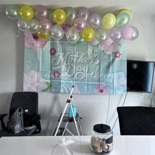 Lofaris Happy Mothers Day Backdrop Pink Paper Flowers on Teal Background Party Decoration