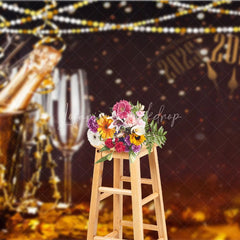 Lofaris Happy New Year 2026 Backdrop with Countdown Clock Champagne and Sparkler Black Gold NYE Party Decor