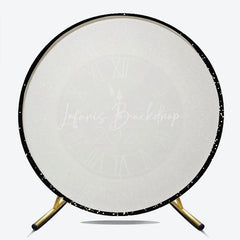 Lofaris Happy New Year 2026 Midnight Clock Round Backdrop Black and Gold Glitter Countdown Elegant NYE Party Decor