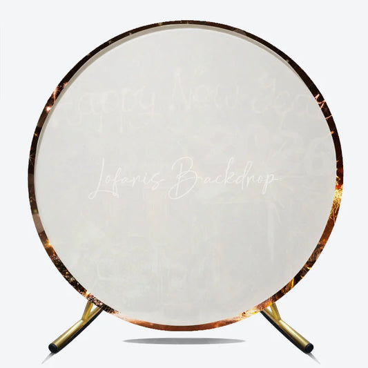 Lofaris Happy New Year 2026 Round Backdrop with Champagne and Sparklers Rustic Winter Holiday NYE Party Photo Booth