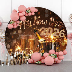 Lofaris Happy New Year 2026 Round Backdrop with Champagne and Sparklers Rustic Winter Holiday NYE Party Photo Booth