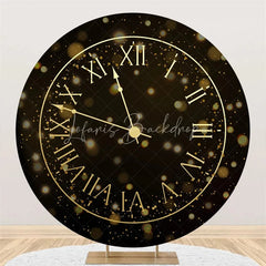 Lofaris Happy New Year Clock Round Backdrop Black Gold Countdown Dial Background for Party
