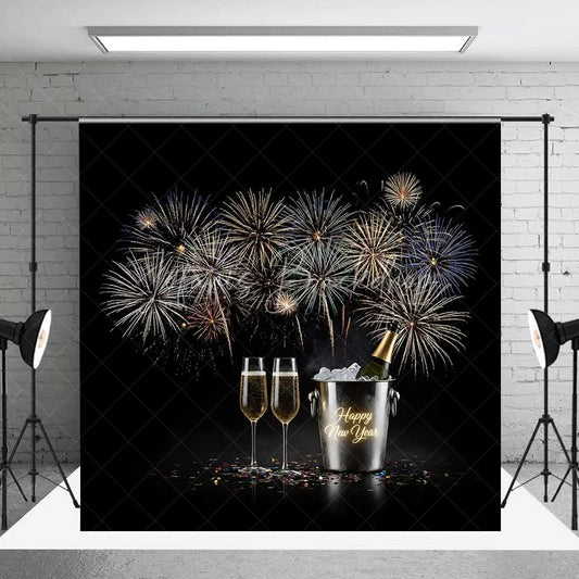 Lofaris Happy New Year Fireworks Photography Backdrop Champagne Celebration Party Photo Background Cheers Toast Prop