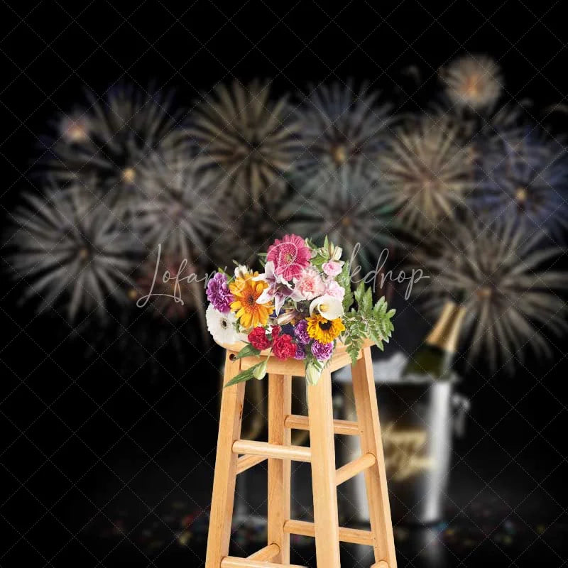 Lofaris Happy New Year Fireworks Photography Backdrop Champagne Celebration Party Photo Background Cheers Toast Prop